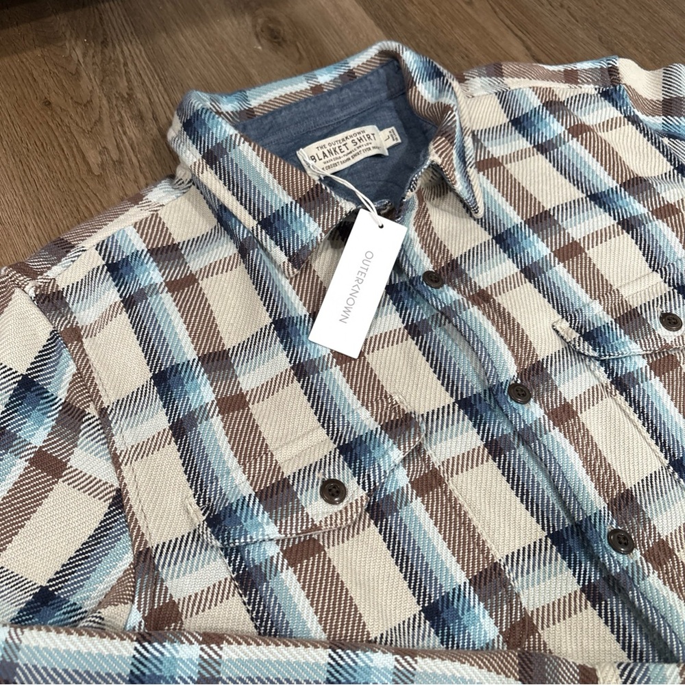 Outerknown Blanket Shirt Men L Thick Plaid Twill Button Up Cali Surf Flannel NWT